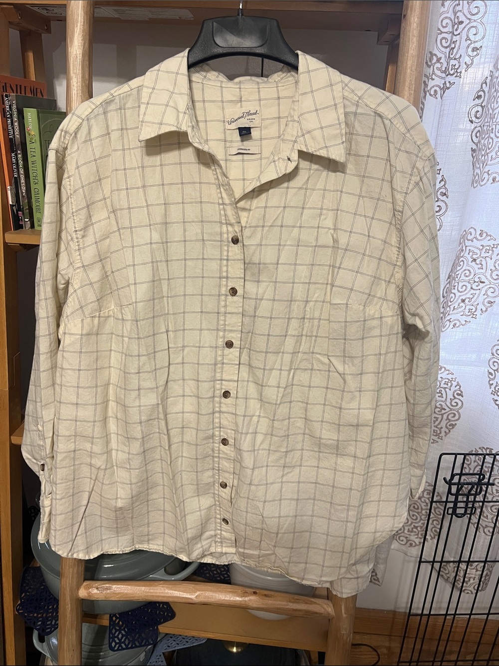 Universal Thread Cream Windowpane Button-Down Shirt